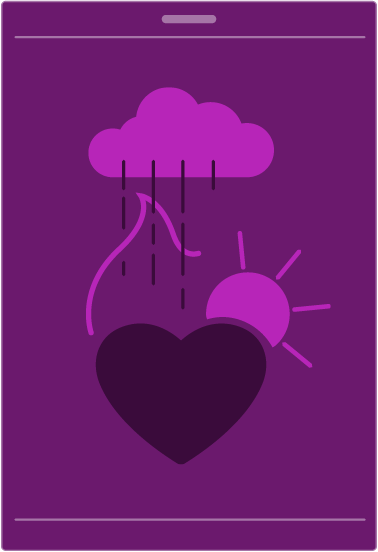 Ein Tablet mit einem Herz, einer Wolke und einer Sonne.